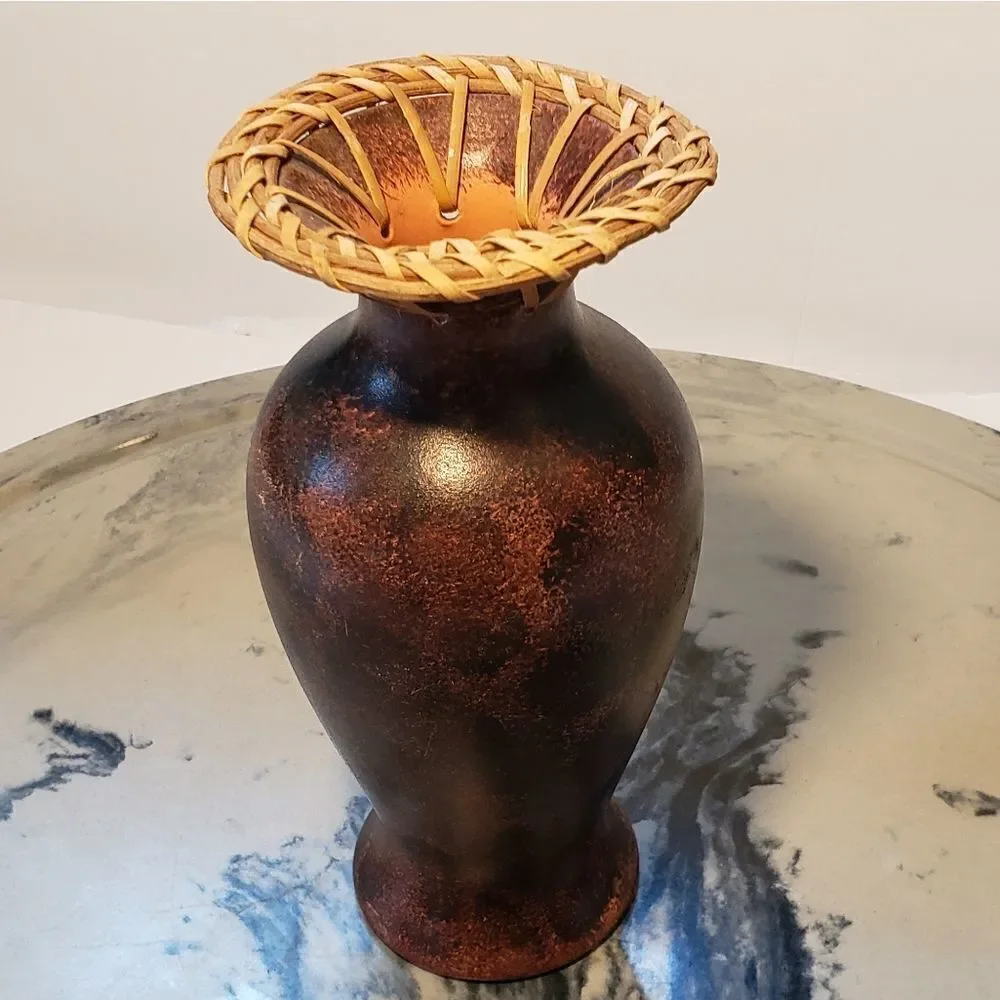 Pottery Vase Rattan Embellished